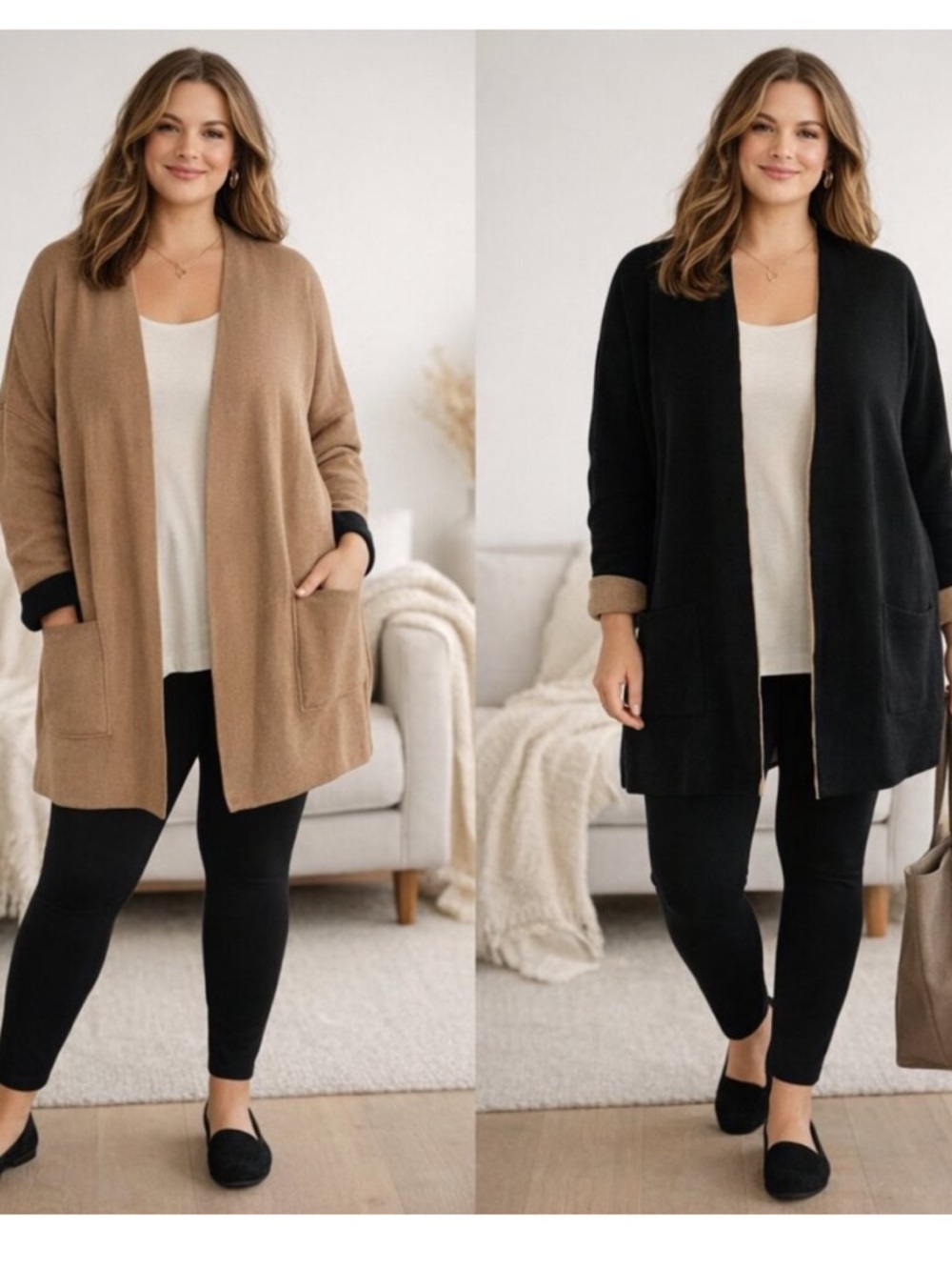 J Jill tan and black reversible cotton cardigan size 3x